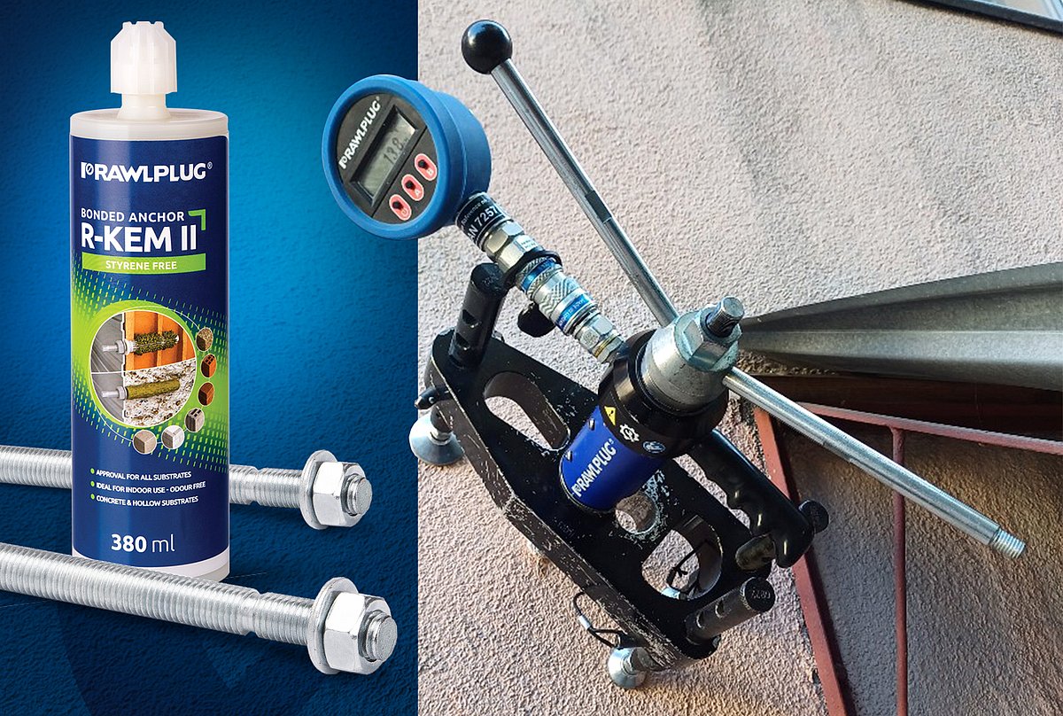 Inkarų sistemos bandymas vietoje: R-KEM-II cheminis inkaras ir R-STUDS strypas