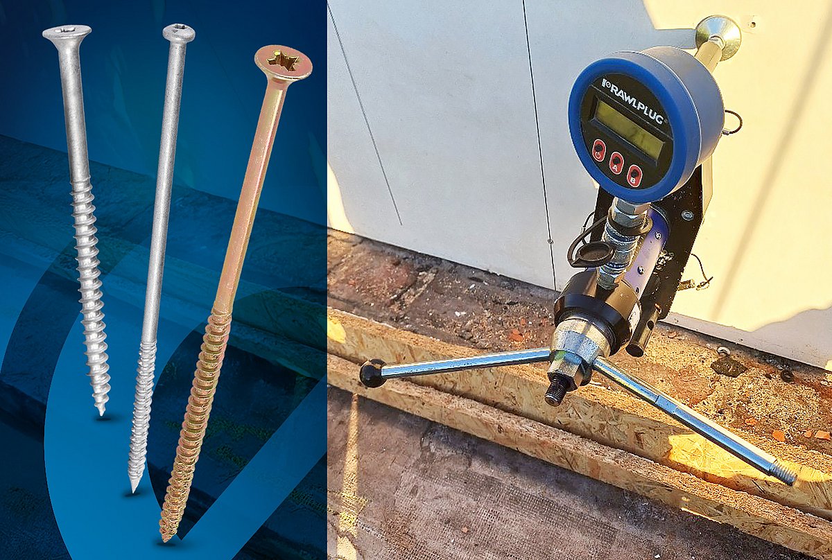 Bandymas objekte: stogo varžtų ir dangos tvirtinimo prie OSB plokštės tikrinimas