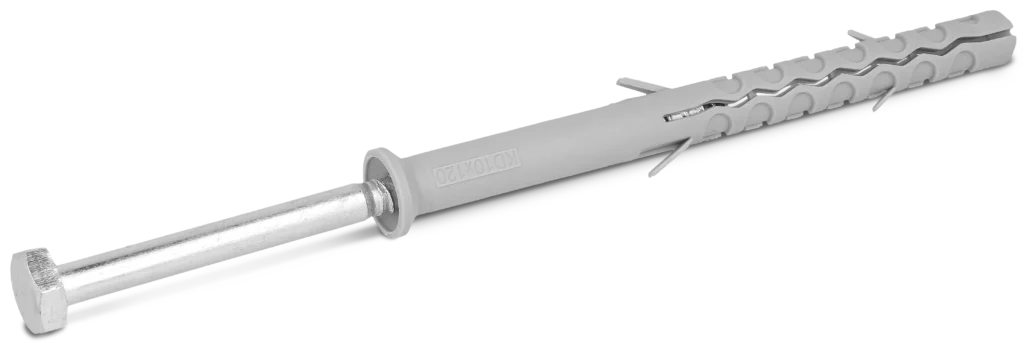 KD Rėmo kaištis su ilga išsiplėtimo zona 10 × 140 mm ir šešiakampe galvute – etiketė – 1 vnt.