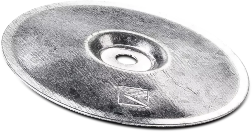 Apvalus plieninis flanšas R-POK išorinis skersmuo 76 mm vidinis skersmuo 6,5 mm, aliuminio-cinko danga – kartoninė dėžė – 100 vnt.