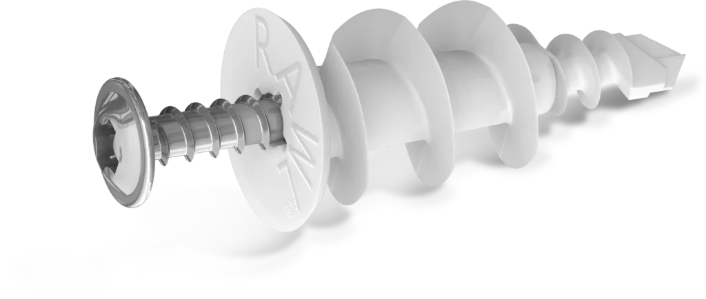 R-DRA01 Nailono savaiminio gręžimo tvirtinimas gipso kartonui 16 × 36 mm su varžtu 3,9 × 32 mm – plastikinis maišelis – 25 vnt.