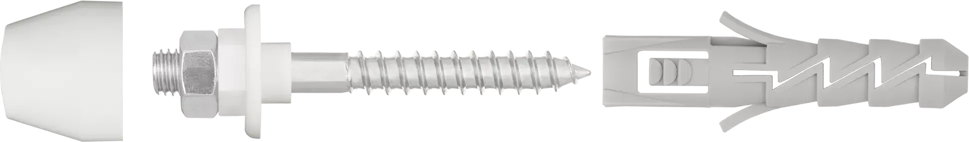 KPU Praustuvo tvirtinimai su baltu maskuojančiu dangteliu, šešiakampiu varžtu 10 × 140 mm – plastikinis maišelis – 2 vnt. - Image 2