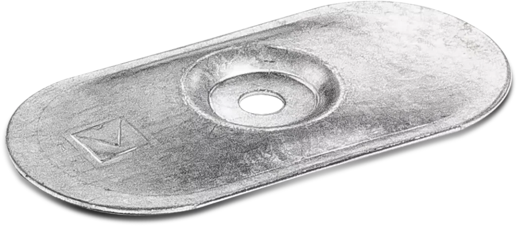 Ovalus plieninis flanšas R-POW 80 × 40 mm vidinis skersmuo 7 mm, aliuminio-cinko danga – kartoninė dėžė – 100 vnt.