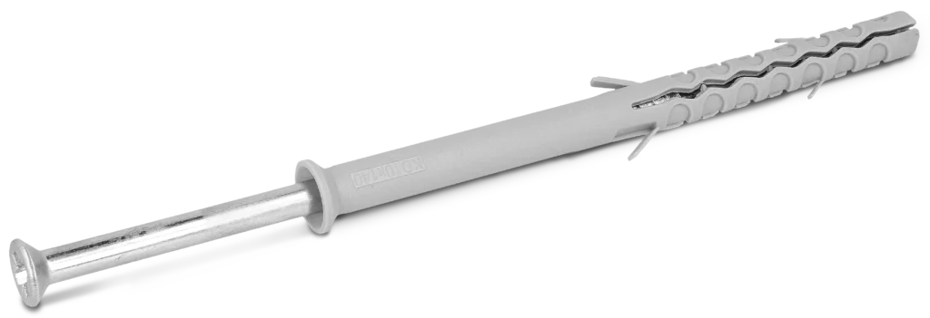 KDS Rėmo kaištis su ilga išsiplėtimo zona 10 × 100 mm ir varžtu įgilinta galvute PZ – lizdinė pakuotė – 6 vnt.
