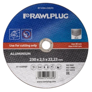 Korundo šlifavimo diskai aliuminio pjovimui 230 × 1,9 × 22,23 mm – kartoninė dėžė – 25 vnt.