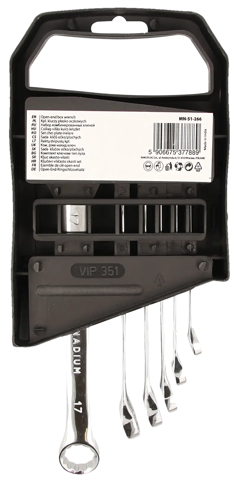 Kombinuotų veržliarakčių rinkinys 8-17 mm Cr-V blykstė – plastikinė dėžutė – 6 elementų - Image 3