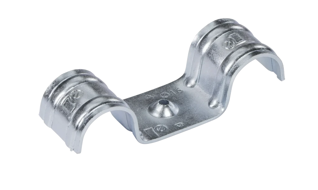 Dvigubas plieninis kabelio laikiklis 6 mm, cinkuotas – kartoninė dėžė – 100 vnt.