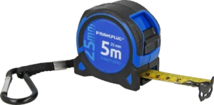 R-HMT neapdorota juosta, 25 mm, 5m serija metrinė ir imperinė – plastikinė pakabinama pakuotė – 1 vnt.
