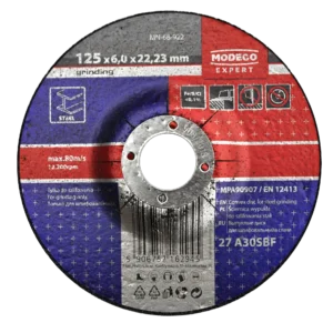 Šlifavimo diskas metalui šlifuoti 125 × 6,0 × 22,23 mm išgaubtas – kartoninė dėžė – 25 vnt.