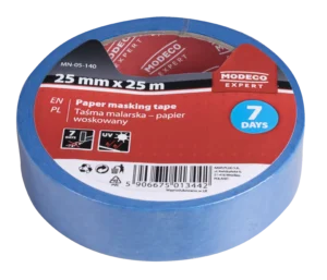 Mėlyna maskavimo juosta 25 mm x 25m UV apsaugo – etiketė – 1 vnt.