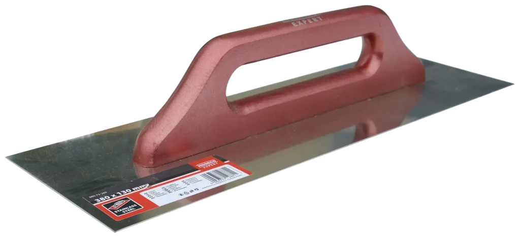 Nerūdijančio plieno mentele 380 × 130 mm medinė rankena – etiketė – 1 vnt.