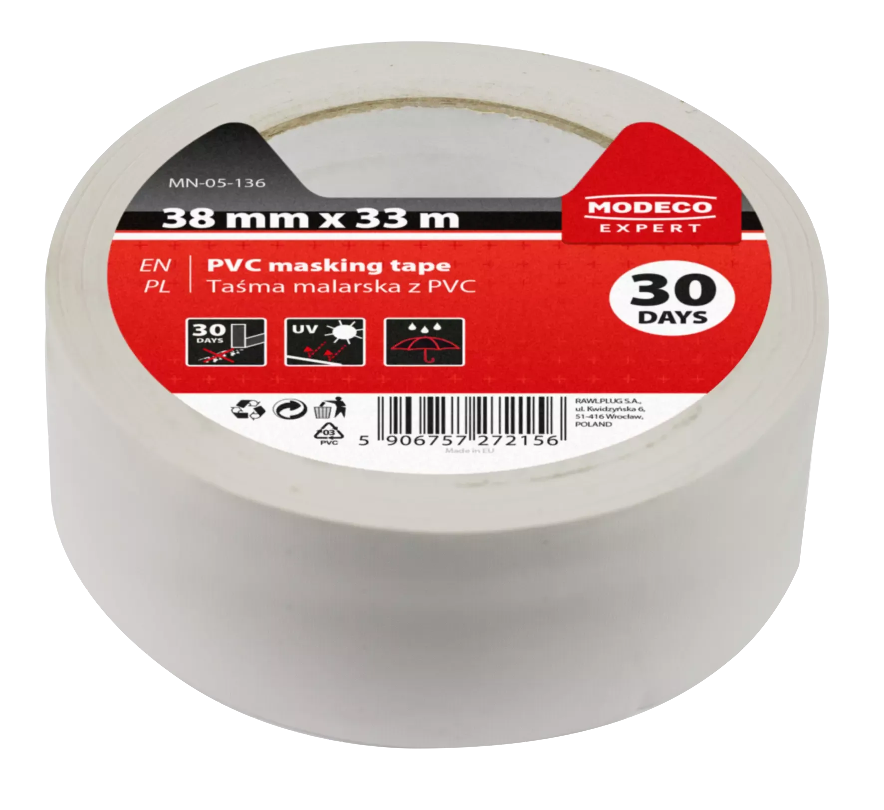 Maskavimo juosta PVC 38 mm x 33m – etiketė – 1 vnt.