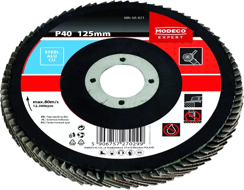 Atvarto disko šlifavimo diskas 115 mm P80 išgaubtas – plastikinė dėžutė – 10 vnt.