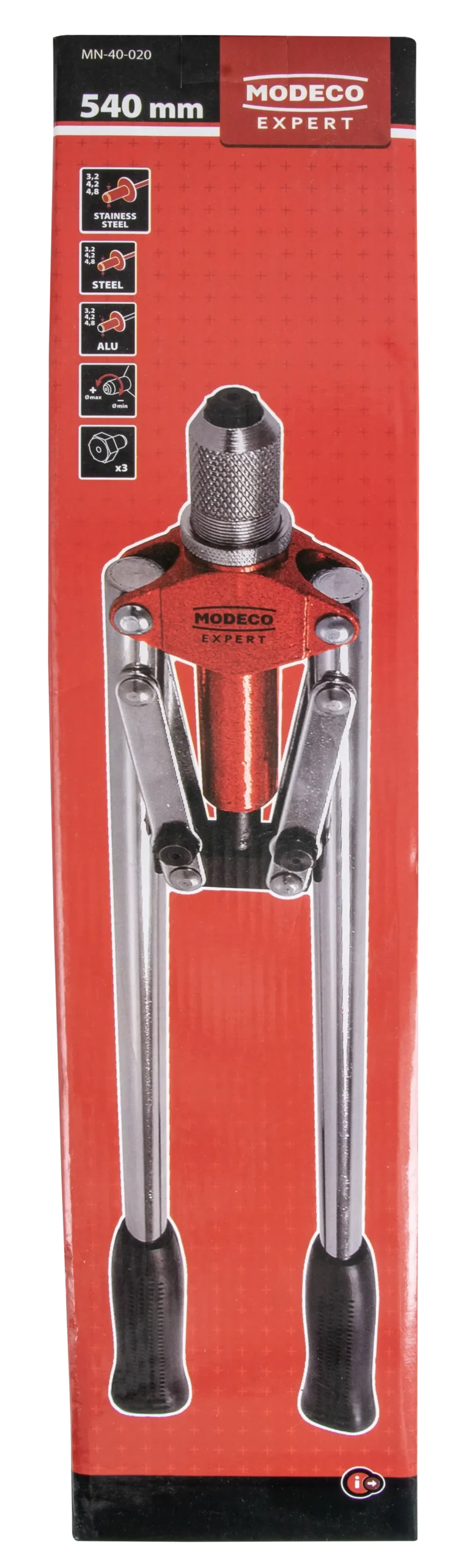Dvirankė kniedė 540 mm – kartoninė dėžė – 1 vnt. - Image 3