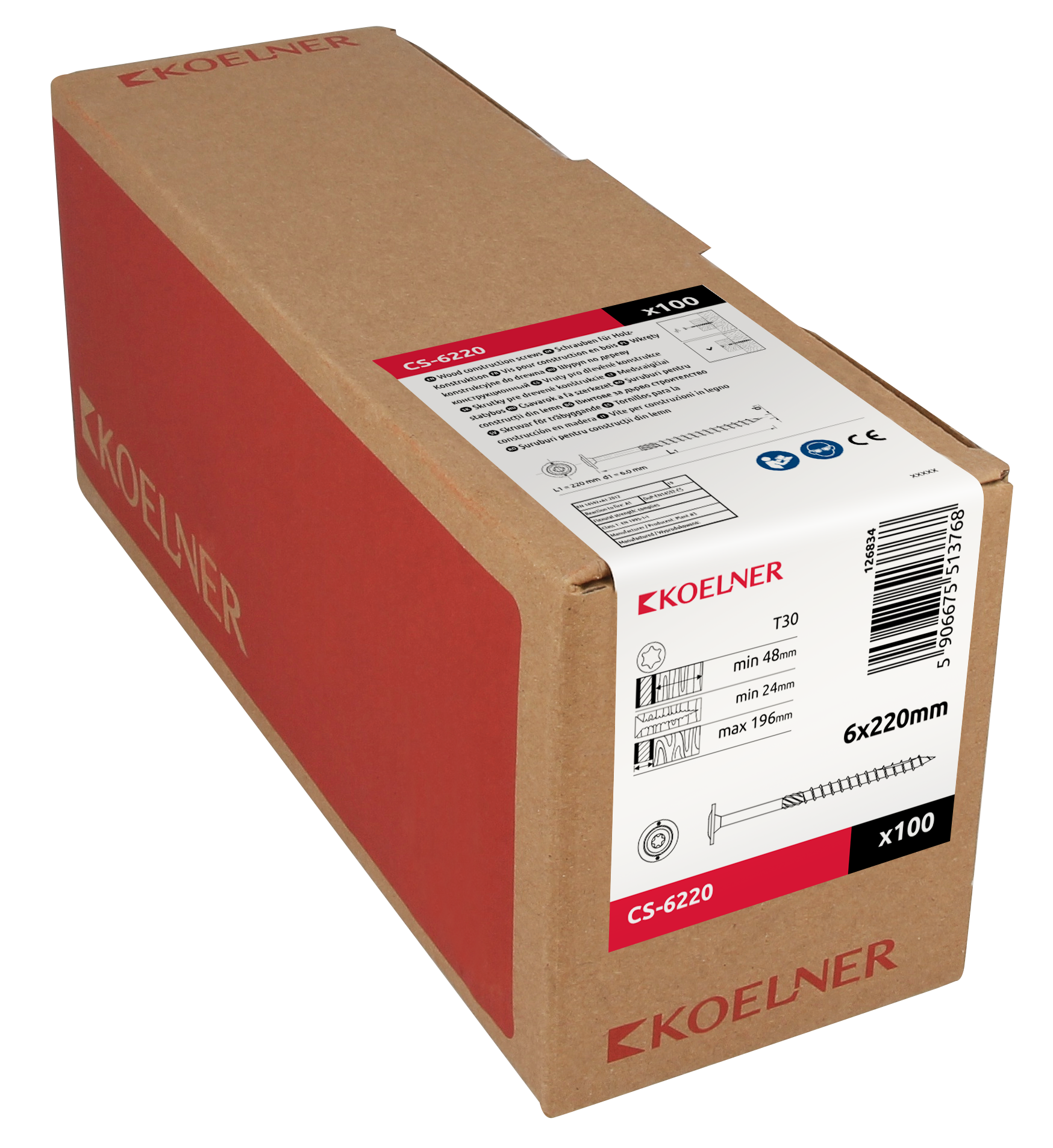 Poveržlės galvutės mediniai konstrukciniai varžtai CS 6 × 220 mm – kartoninė dėžė – 100 vnt. - Image 3