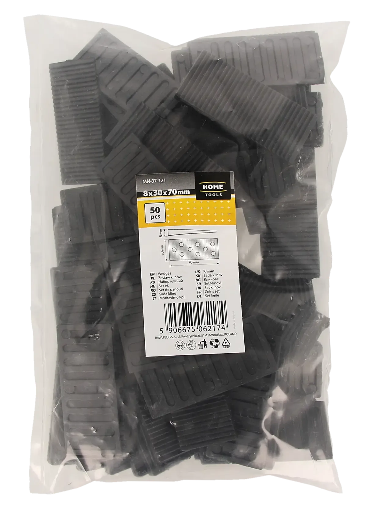 Montavimo pleištų rinkinys iš 8 × 30 × 70 mm plastiko – plastikinis maišelis – 50 vnt. - Image 2