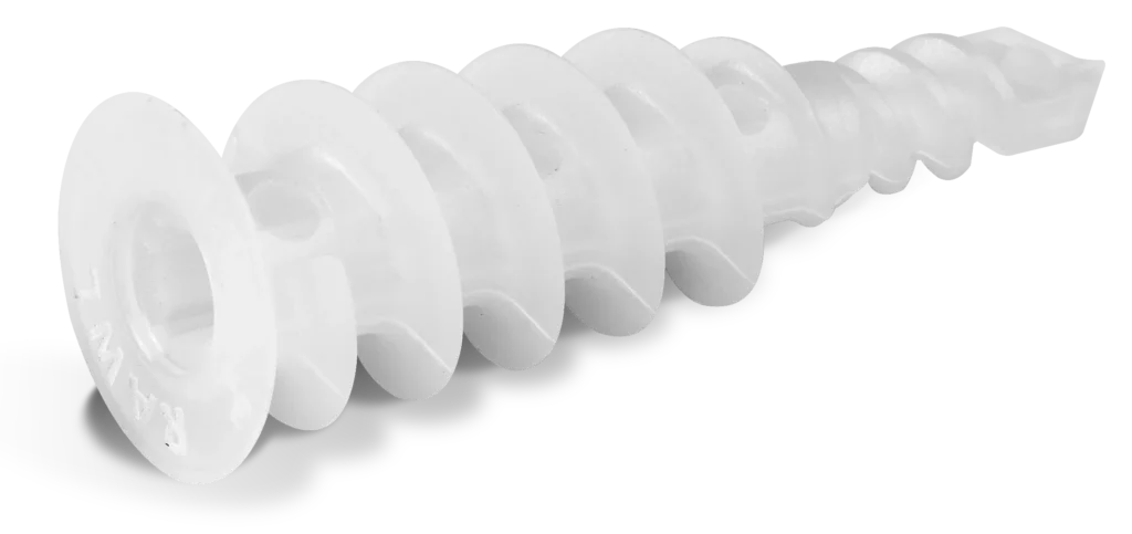 DRA-01-LONG Nailono savaime gręžianti tvirtinimo detalė, skirta dviguboms ir vienguboms gipso plokštėms 16 × 46 mm – kartoninė dėžė – 100 vnt.
