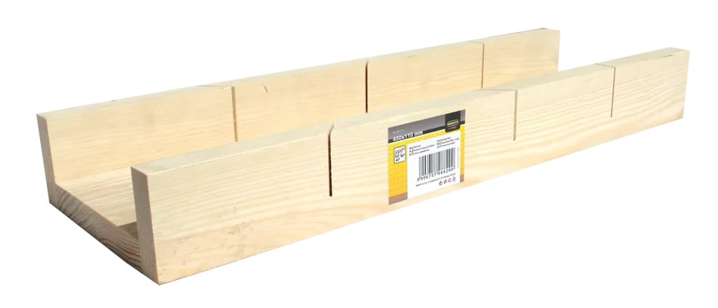 Medinė kampinė dėžė 450 × 110 mm – etiketė – 1 vnt.