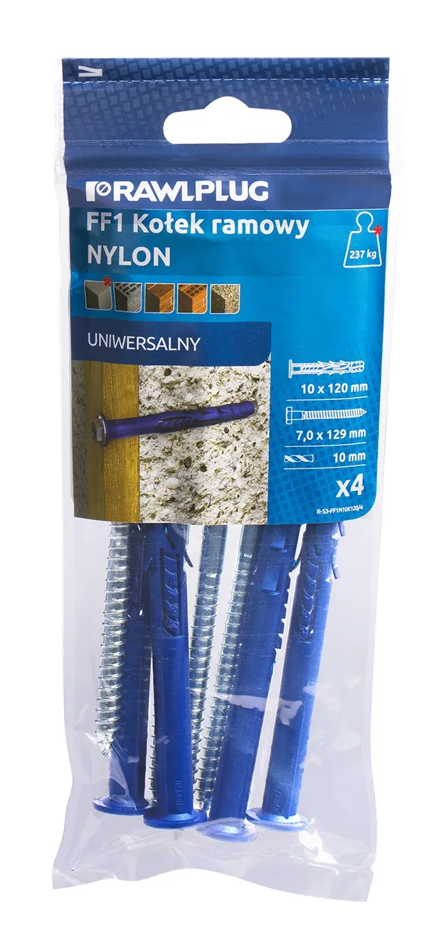 Nailono rėmo tvirtinimas su apykakle šešiabriaune galvute R-FF1-N-K - cinkuotas 10 × 120 mm – plastikinis maišelis – 4 vnt. - Image 4