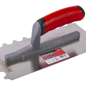 Nerūdijančio plieno mentele 130 × 270 mm U dantukas R10 mm 2k – etiketė – 1 vnt.