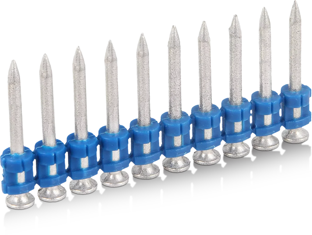 Betoninės vinys 38 mm, skirtas SC40 + 1 dujoms – plastikinė dėžutė – 500 vnt.