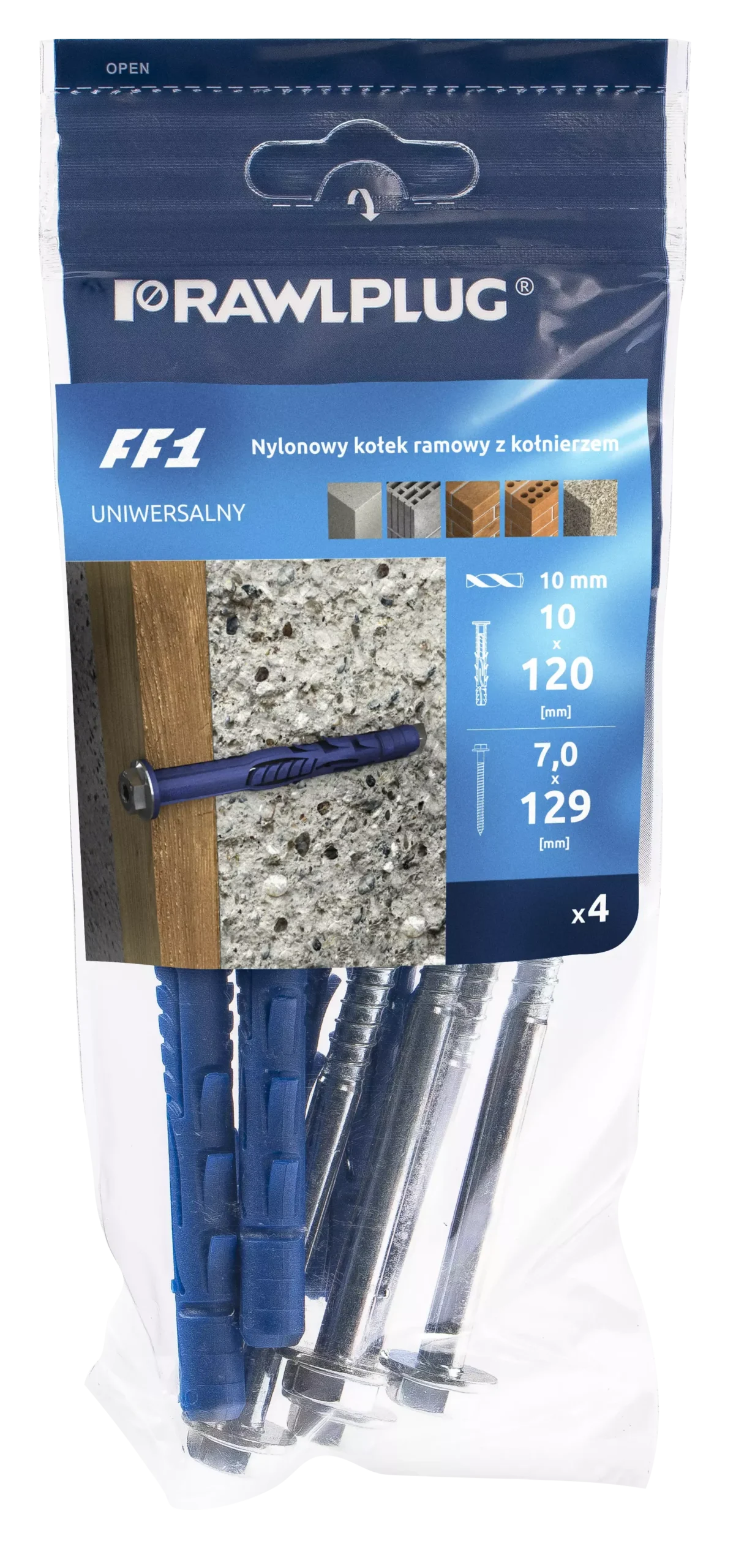 Nailono rėmo tvirtinimas su apykakle šešiabriaune galvute R-FF1-N-K - cinkuotas 10 × 120 mm – plastikinis maišelis – 4 vnt. - Image 3