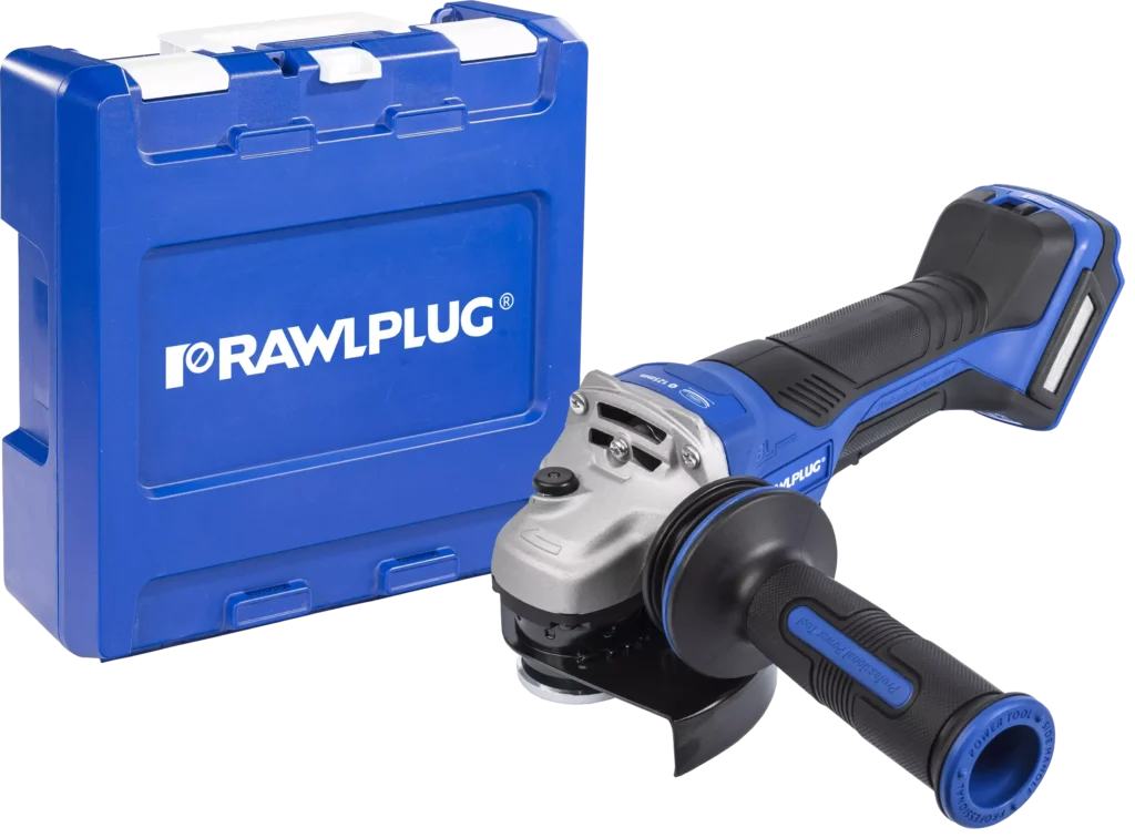 18 V RawlGRINDER 125 mm Kampinis šlifuoklis su mentiniu jungikliu ir greičio reguliavimu. Rinkinys su RawlCASE, be baterijų – plastikinis lagaminėlis – 1 vnt.