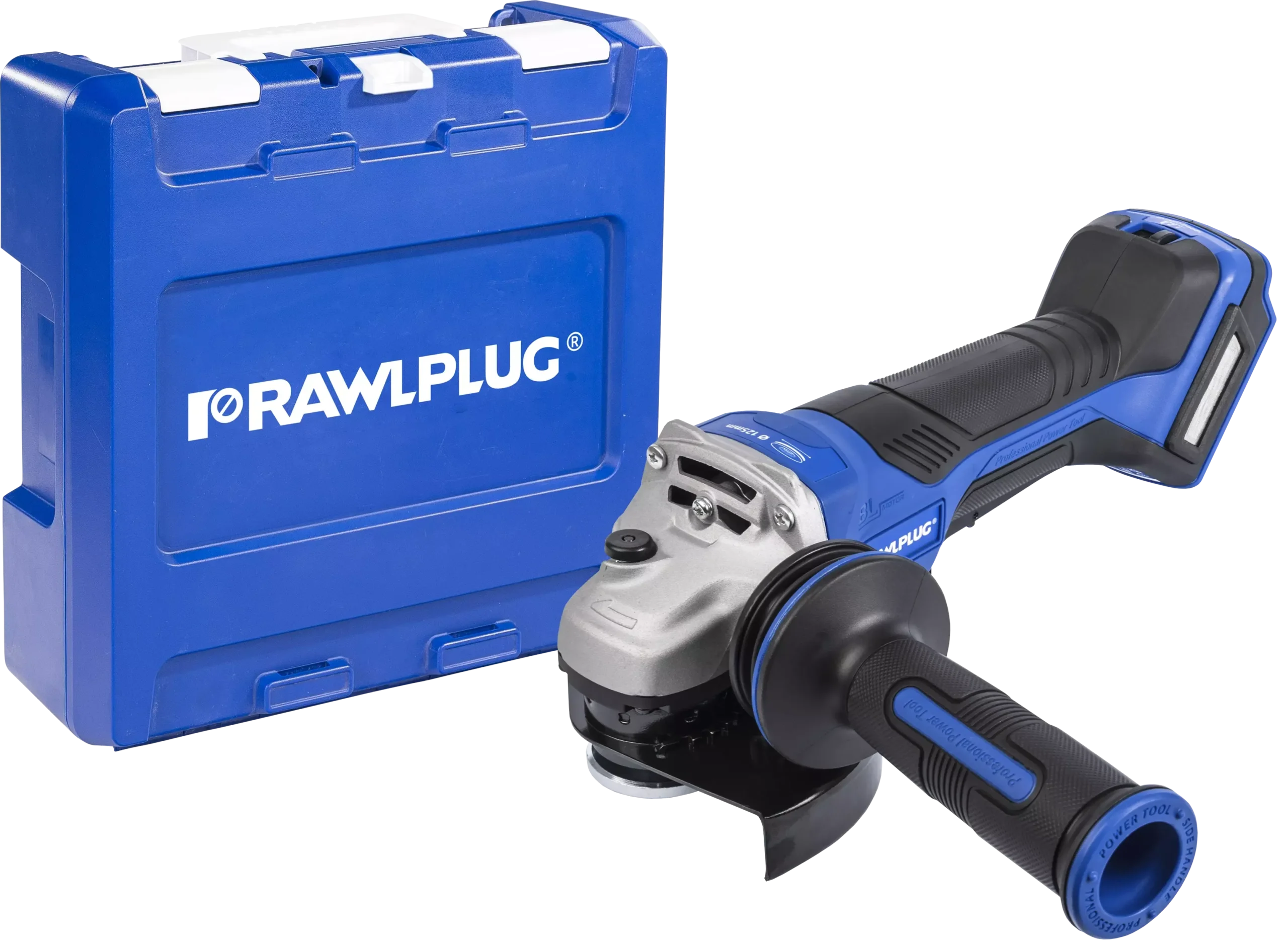 18 V RawlGRINDER 125 mm Kampinis šlifuoklis su mentiniu jungikliu ir greičio reguliavimu. Rinkinys su RawlCASE, be baterijų – plastikinis lagaminėlis – 1 vnt.