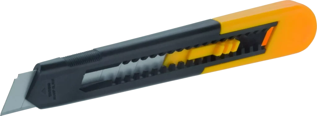 Peilis lūžusiomis ašmenimis 18 mm geltonai pilkas – lizdinė pakuotė – 1 vnt.