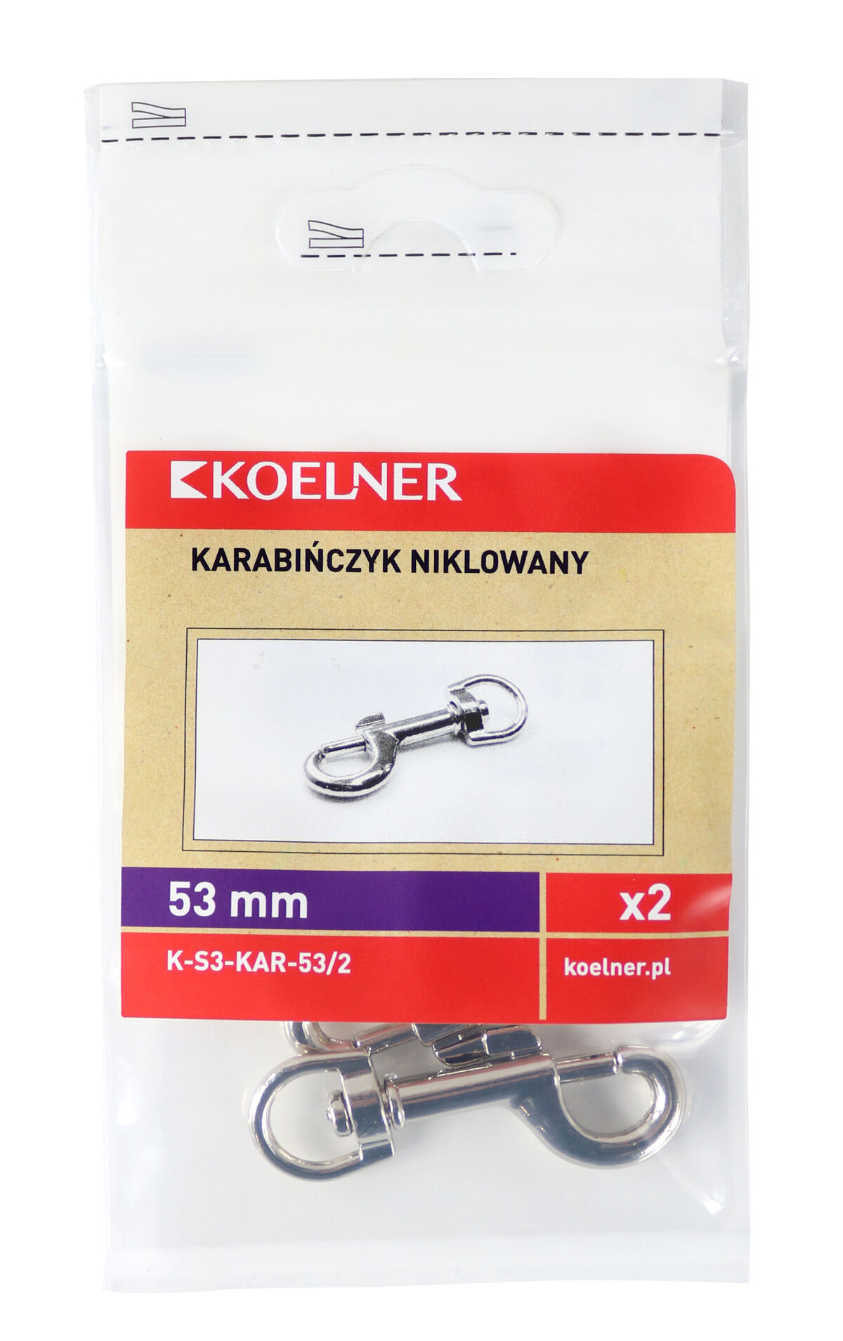 Nikeliuotas karabinas 53 mm – plastikinis maišelis – 2 vnt. - Image 3