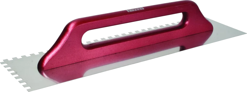Nerūdijančio plieno mentele, dantukas 480 × 130 × 6 mm, medinė rankena – etiketė – 1 vnt.