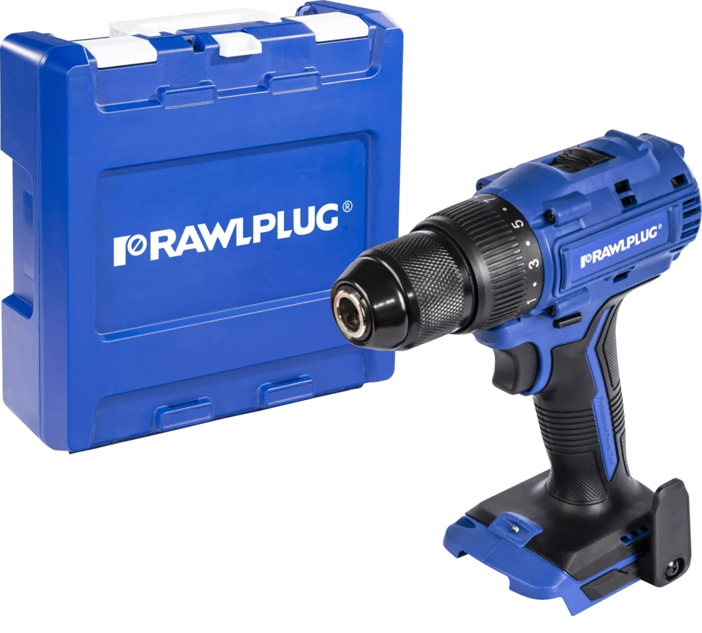 18 V RawlDRIVER 70Nm Akumuliatorinis gręžtuvas, komplektas su RawlCASE, be baterijų ir RawlCHARGER – plastikinis lagaminėlis – 1 vnt.