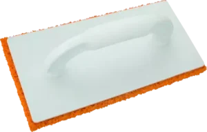 Plastikinė mentele su plona gumine kempine 10 × 120 × 260 mm oranžinė – etiketė – 1 vnt.