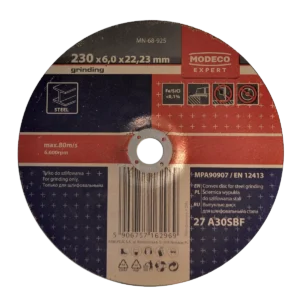 Metalinis šlifavimo diskas 230 × 6,0 × 22,23 mm išgaubtas – kartoninė dėžė – 10 vnt.