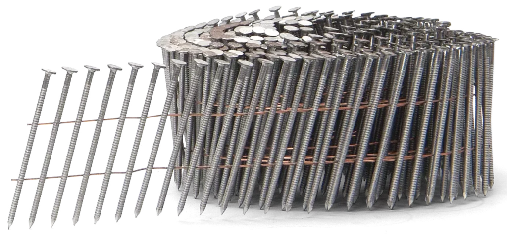 2,8 × 80 mm žiedinės vinys būgniniams vinių kaltuvams, surištos ant vielos – kartoninė dėžė – 4500 vnt.