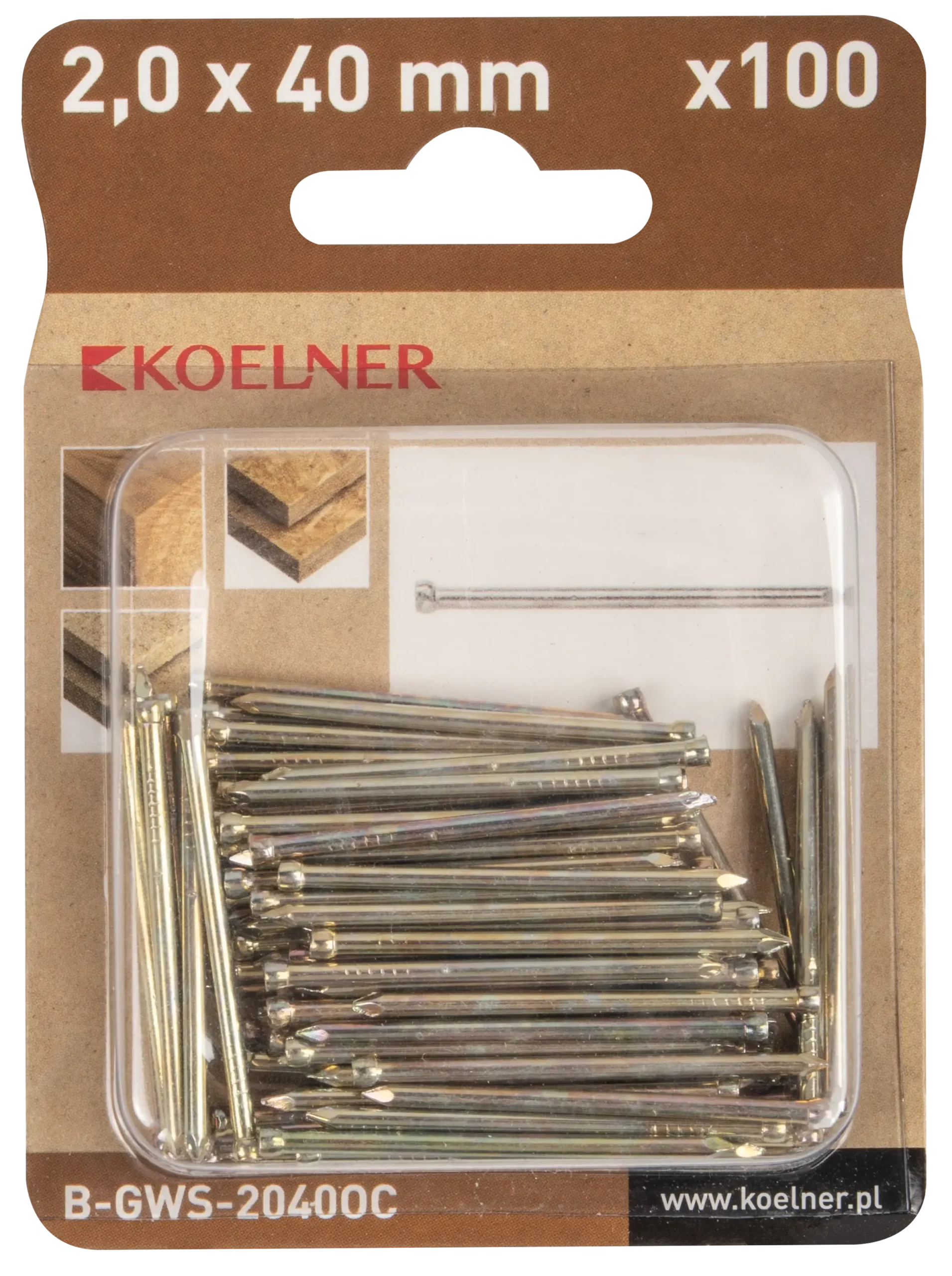 Cinkuotos dailidės vinys 2 × 40 mm – lizdinė pakuotė – 100 vnt. - Image 2