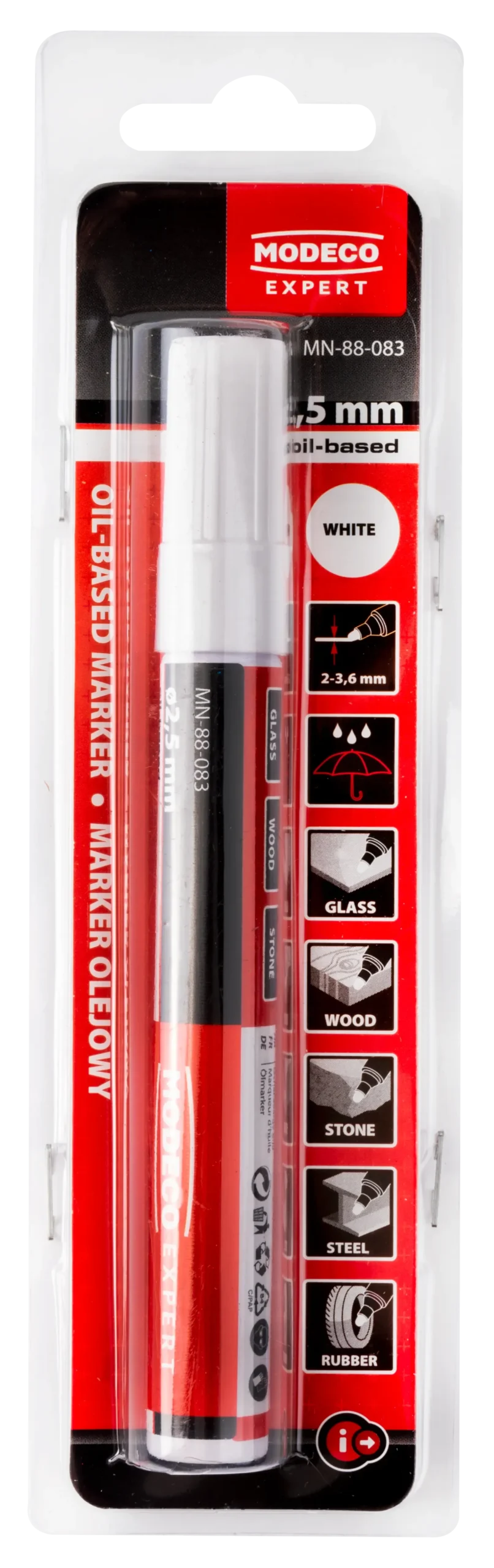 Statybinis žymeklis alyvinis baltas antgalio storis 2,5 mm 10 ml – lizdinė pakuotė – 1 vnt. - Image 3