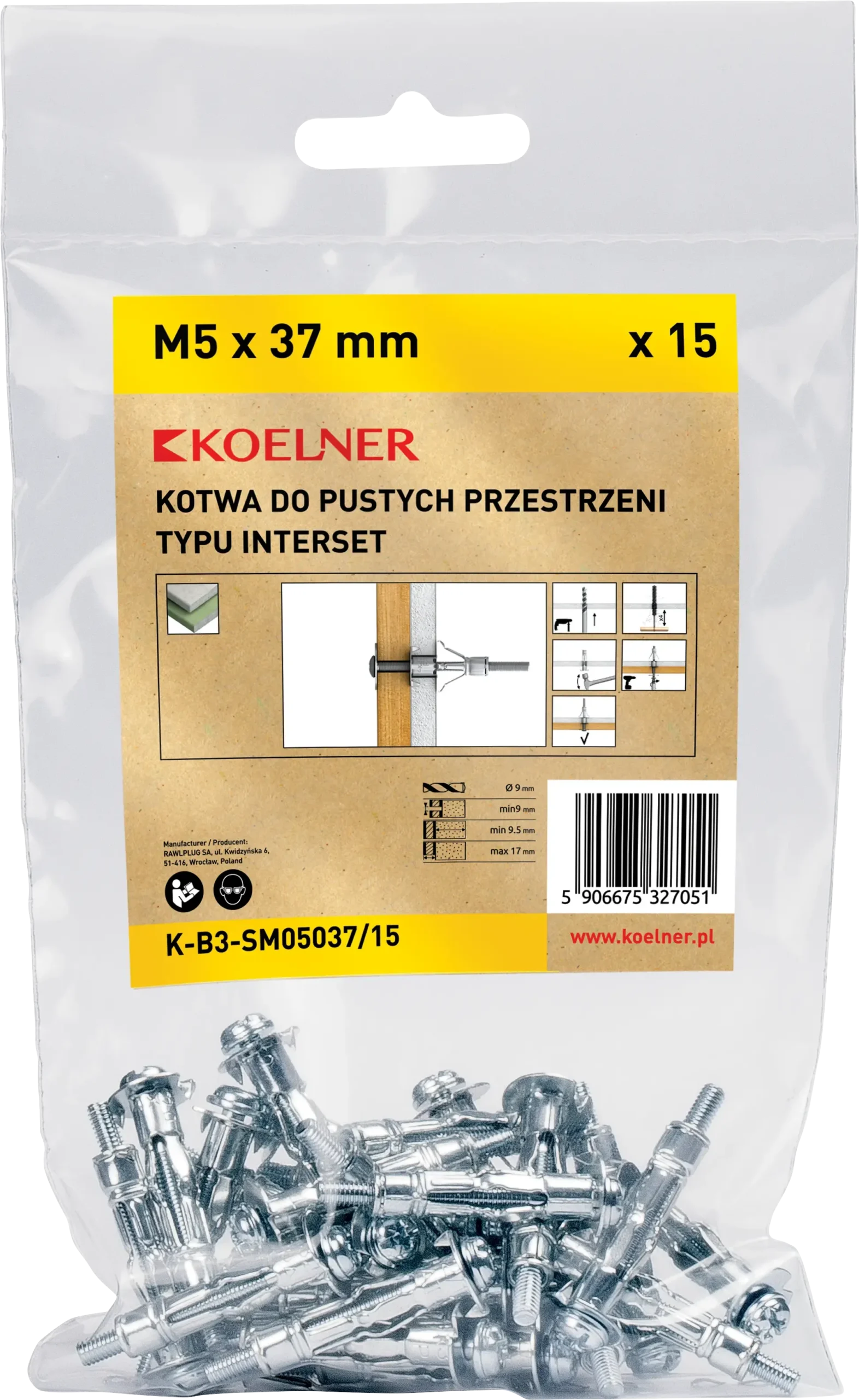 SM Interset jungtis gipso plokštėms M5 × 37 mm – plastikinis maišelis – 15 vnt. - Image 3
