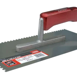 Nerūdijančio plieno mentele, dantukas 280 × 130 × 10 mm, medinė rankena – etiketė – 1 vnt.