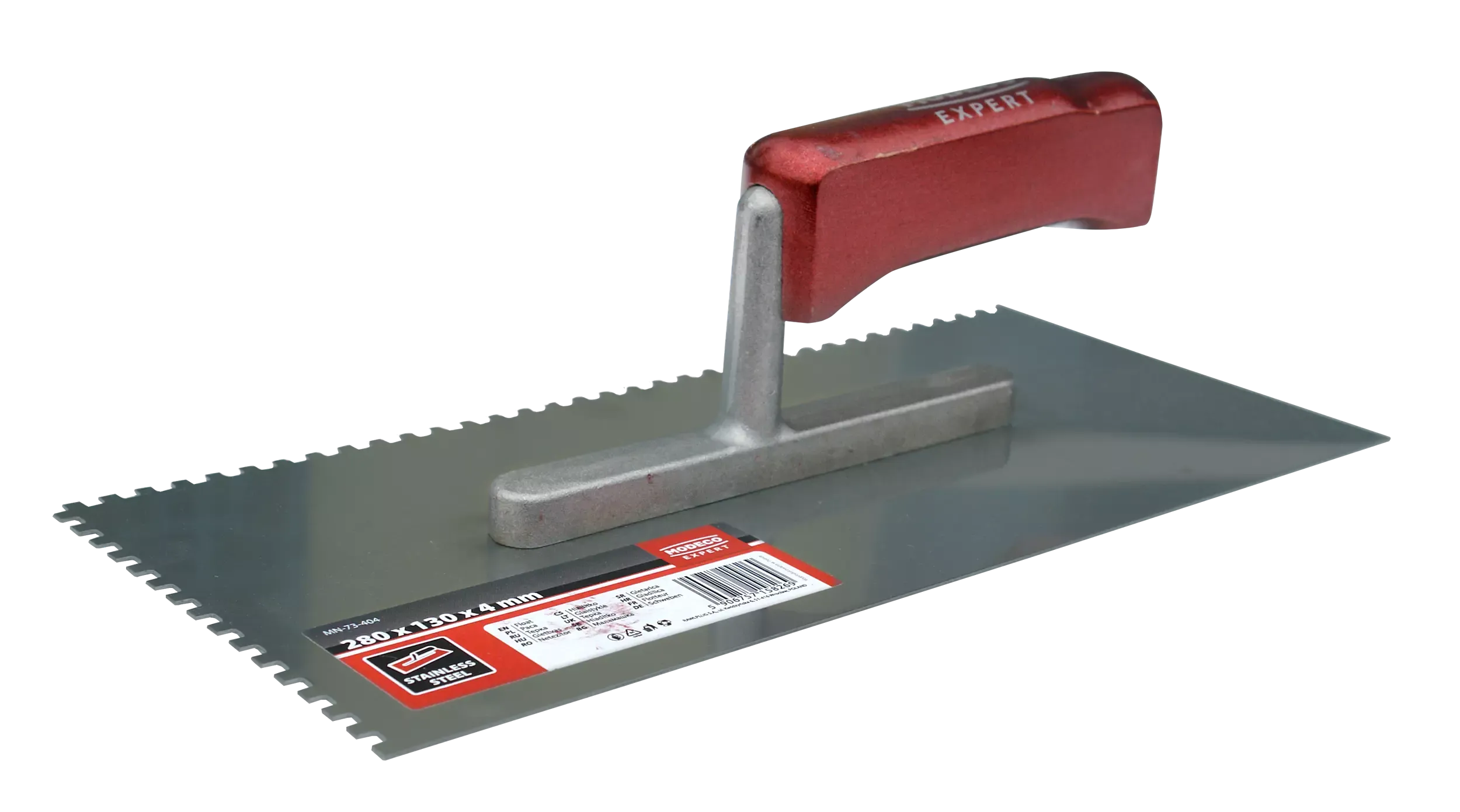 Nerūdijančio plieno mentele, dantukas 280 × 130 × 8 mm, medinė rankena – etiketė – 1 vnt.