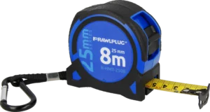 R-HMT neapdorota juosta, 25 mm, 8m serija metrinė ir imperinė – plastikinė pakabinama pakuotė – 1 vnt.