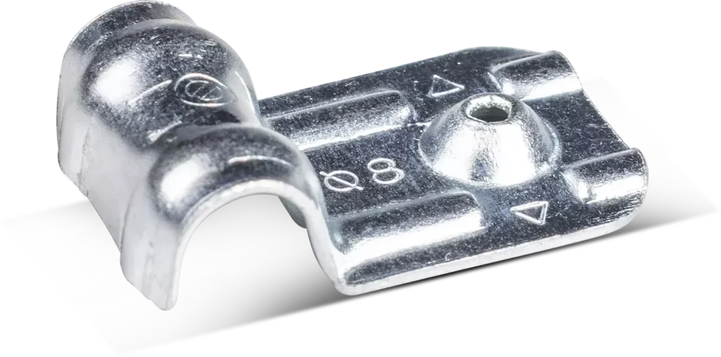 Vieno plieno kabelio laikiklis 8 mm, cinkuotas – kartoninė dėžė – 200 vnt.