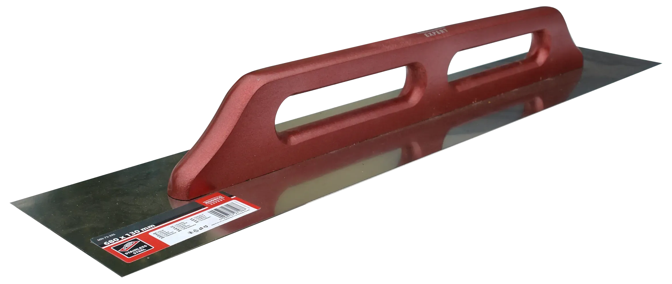 Nerūdijančio plieno mentele 680 × 130 mm medinė rankena – etiketė – 1 vnt.