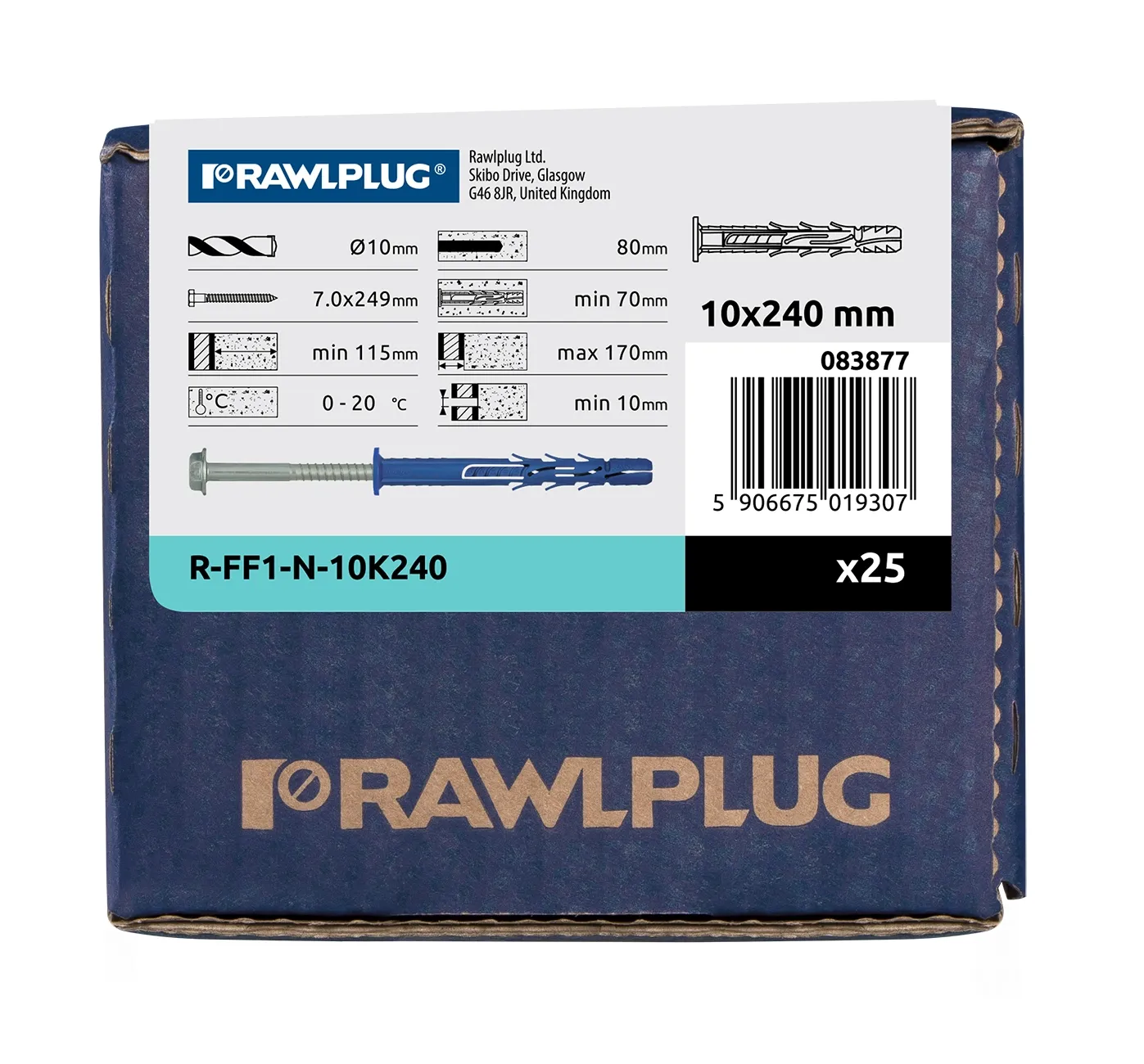 Nailono rėmo tvirtinimas su apykakle šešiakampe galvute - cinkuotas R-FF1 10 × 240 mm – kartoninė dėžė – 25 vnt. - Image 3