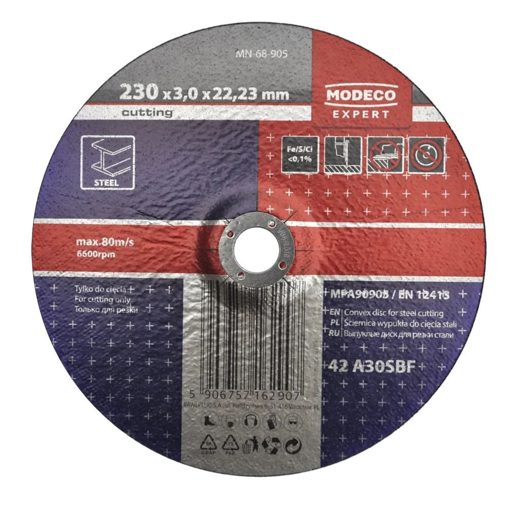 230 × 3,0 × 22,23 metalo pjovimo šlifavimo diskas, mm išgaubtas – kartoninė dėžė – 25 vnt.