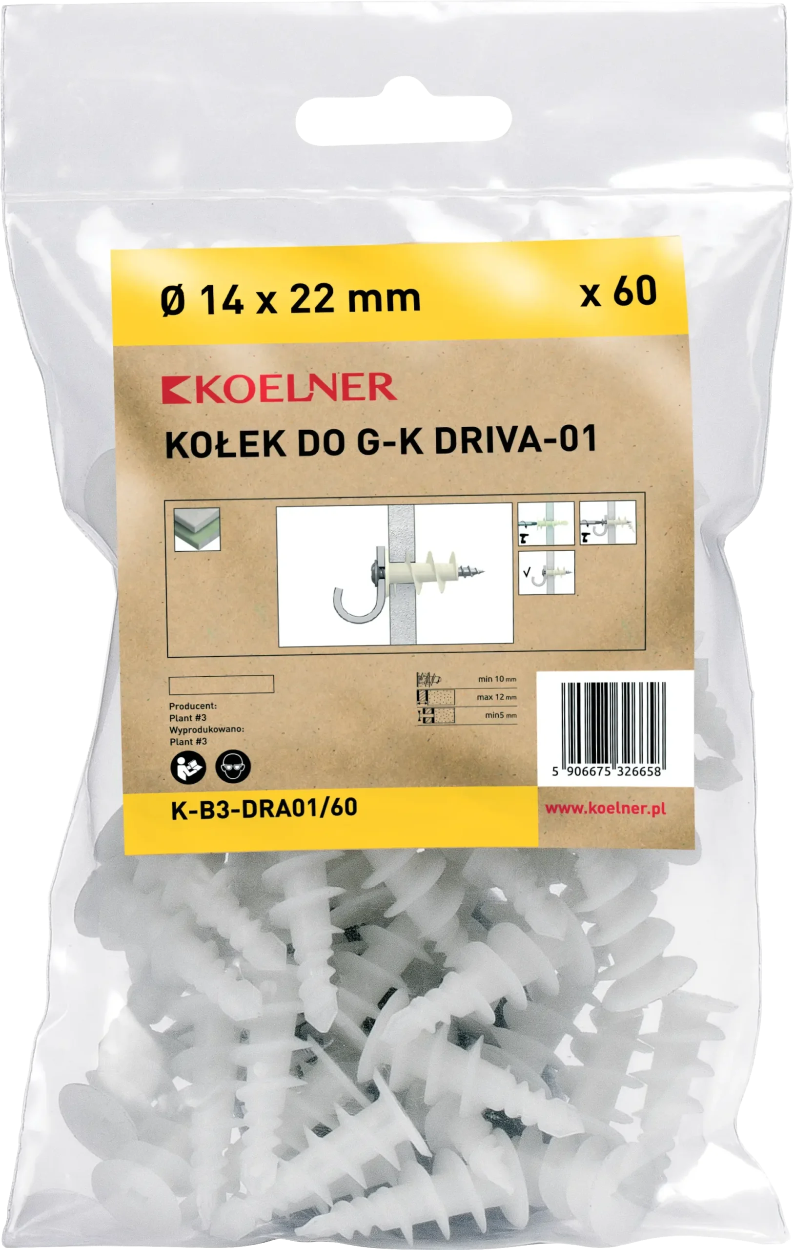 DRA01 Nailono savaime gręžiantis gipso kartono tvirtinimo elementas 16 × 36 mm – plastikinis maišelis – 60 vnt. - Image 3