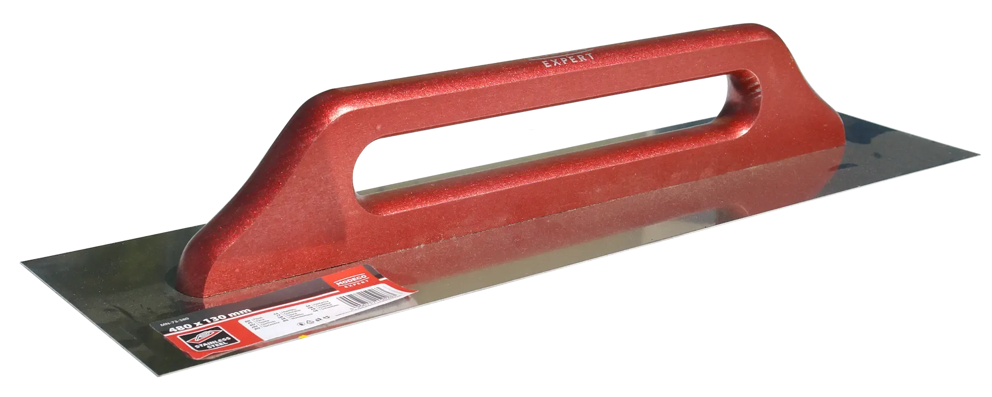 Nerūdijančio plieno mentele 480 × 130 mm medinė rankena – etiketė – 1 vnt.