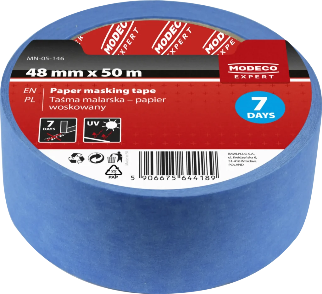 Mėlyna maskavimo juosta 48 mm x 50m UV apsaugo – etiketė – 1 vnt.