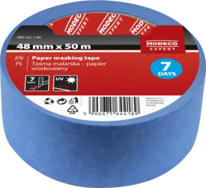 Mėlyna maskavimo juosta 48 mm x 50m UV apsaugo – etiketė – 1 vnt.