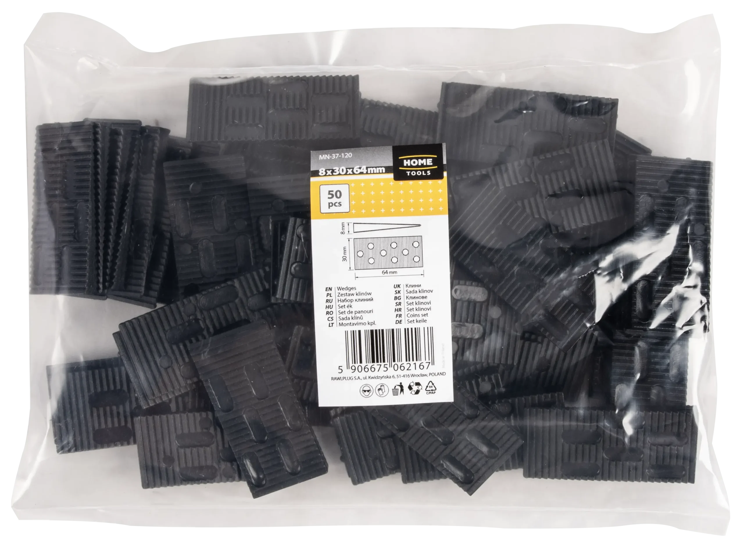 Montavimo pleištų rinkinys iš 8 × 30 × 64 mm plastiko – plastikinis maišelis – 50 vnt. - Image 2